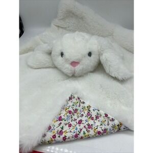 Kellytoy Bunny Security Blanket White Floral Faux Fur Plush Lovey Snuggler